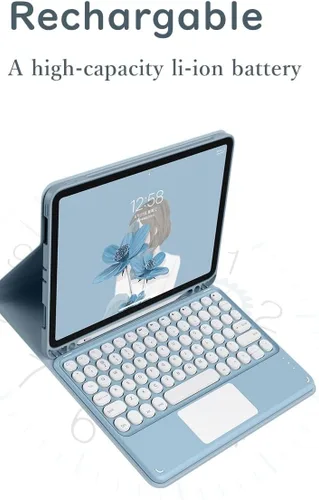 Vista 5 de Funda de Teclado Táctil para Galaxy Tab S6 Lite 10.4 pulgadas 2024/2022/2020 Funda de Teclado con Touchpad Teclado Desmontable Teclas Redondas