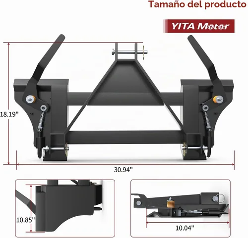 Vista 8 de YITAMOTOR Adaptador de enganche rápido de 3 puntos para minicargadora de categoría 1, conversión universal de enganche de 3 puntos, accesorios