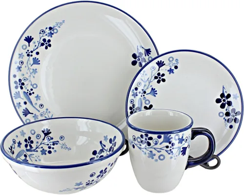 Vista 24 de Cerámica polaca Blue Rose – Juego de 4 piezas Blue Harmony – Servicio para 1-1 lugar – Ideal para cenas diarias, comidas informales o como vajilla