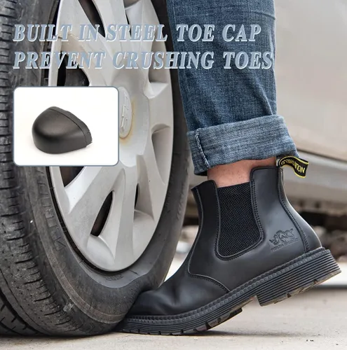 Vista 5 de NOLINSHIELD Steel Toe Boots for men,Slip-on Lightweight Working Boots,Safety,Leather,Comfortable,Puncture-Proof,Mechanic Work Boots