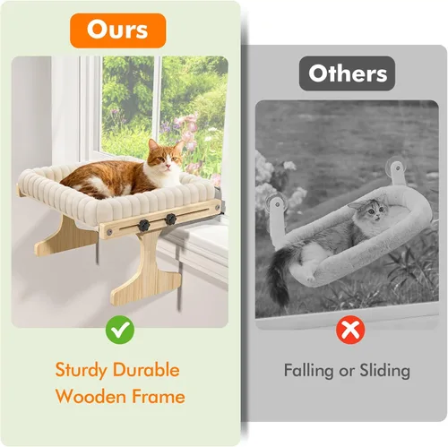 Vista 9 de XiaZ Percha para gatos con ventana, hamaca para interiores, para ventana, marco de madera ajustable, para observación de aves, tomar el sol, ahorrar