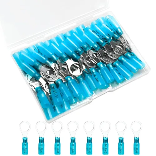 Vista 14 de 50 unidades de conectores de cable termorretráctiles, terminales de anillo impermeables de 12-10 AWG, terminales de cable de 12-10 AWG de 1/4" (M6)