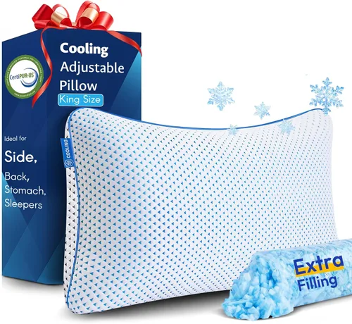 Vista 10 de Almohadas ajustables de espuma viscoelástica triturada, tamaño Queen, 1 Blanco