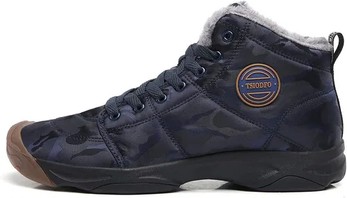 Vista 2 de TSIODFO Moda Hombres Botas Invierno Impermeable Al Aire Libre Senderismo Zapatos Cuero Negro