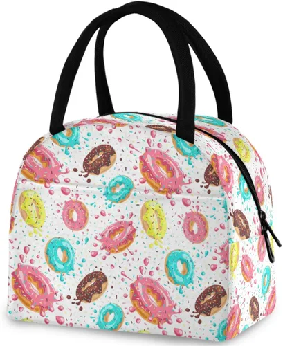 Vista 25 de Bolsa de almuerzo reutilizable con diseño de panal de abeja vintage, con bolsillo frontal, cierre de cremallera, bolsa térmica térmica