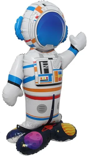 Vista 5 de Globos de aluminio con forma de cohete y astronauta en 4D de pie, globos de aluminio para helio, temática del espacio exterior, decoración de fiesta