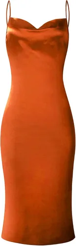 Vista 3 de xxxiticat - Vestido con tirantes delgados, de satén, sin mangas, para cócteles, playa y fiestas, con cuello caído, vestido de longitud media