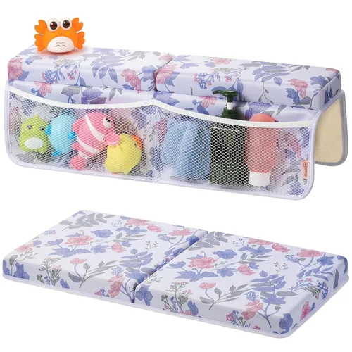 Vista 8 de Bath Kneeler and Elbow Rest Pad Set, 1.5” Thick Bathtub Kneeling Mat Cozy Memory Foam, Non-Slip 6 Suction Cups and 4 Toys Organizer Pockets