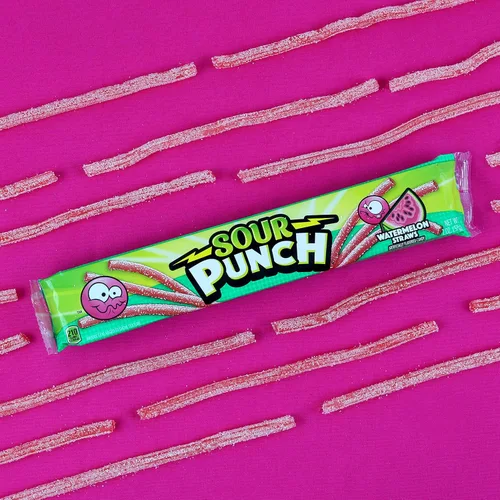 Vista 7 de Sour Punch Pajitas, sabor a fruta de sandía, bandeja de 2 onzas (paquete de 24), dulces suaves y masticables