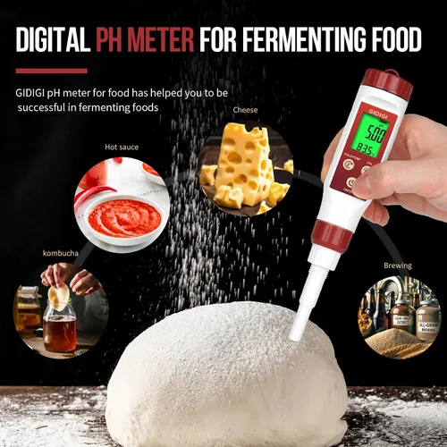 Vista 4 de Medidor de pH para alimentos Medidor de pH digital para fermentación Salsa picante Enlatado Punta de lanza Probador de alimentos pH Sonda