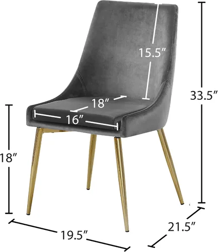 Vista 3 de Meridian Furniture Karina Collection Modern - Silla de comedor tapizada de terciopelo contemporánea con patas de metal resistentes, juego de 2, 19.5