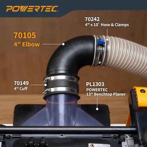 Vista 7 de POWERTEC 70105-P2 4 Pulg. Conector de Codo de 90 Grados - Conector de Ángulo Recto de Colector de Polvo de Plástico ABS 3-Negro