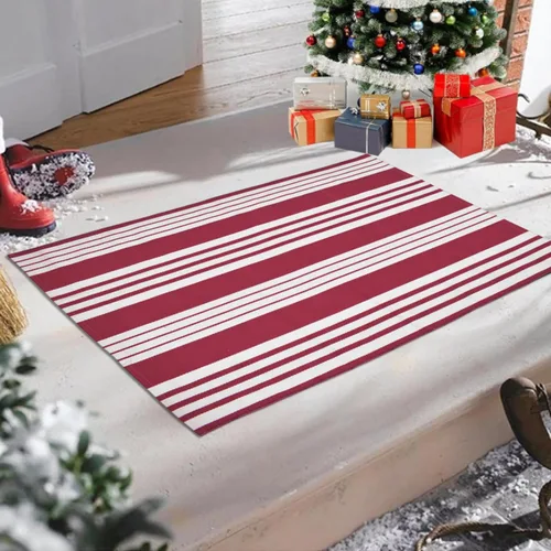 Vista 7 de USTIDE Alfombra de rayas rojas y blancas de 23.6 x 35 pulgadas, de algodón, reversible, tejida a mano, lavable, para porche, entrada, lavandería