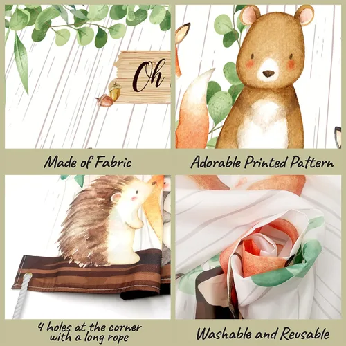 Vista 3 de Pancarta de fondo de baby shower de bosque, decoraciones de baby shower para niños y niñas, tela grande, temática de animales de selva, suministros