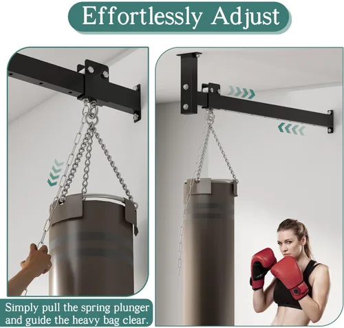 Vista 5 de Percha para saco de boxeo de techo con rodillo, colgador de bolsa pesada, alta capacidad de carga, montaje en techo de pared, ahorro de espacio, 42