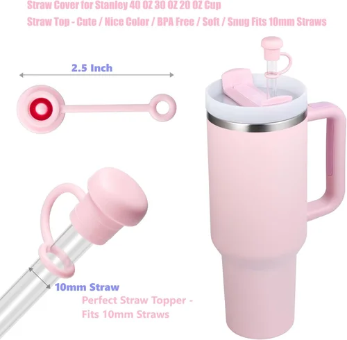 Vista 4 de Paquete de 6 fundas con popote para copa Stanley, tapas de popote de silicona para vasos Stanley de 40, 30, 20 onzas, tapas de popote para vaso