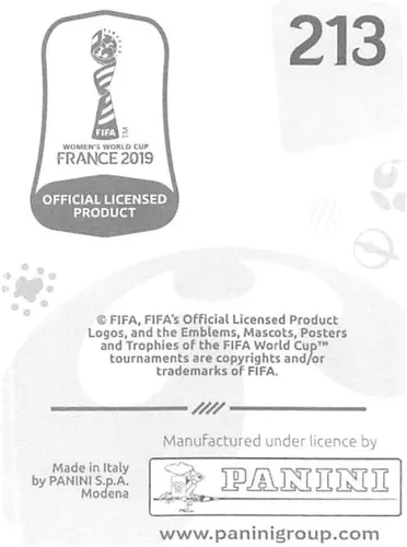 Vista 2 de Panini FIFA - Calcomanías para álbumes de la Copa Mundial Femenina de Francia 2019 (solo adhesivo individual) Fútbol #213 Valentina Giacinti Italia