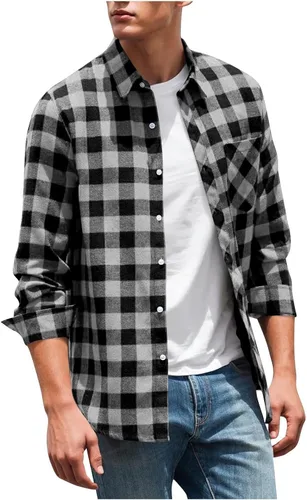 Vista 12 de Men's Plaid Button Down Shirts Long Sleeve Regular Fit Casual Tops Business Casual Outfits with Chest Pocket