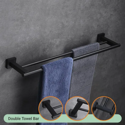 Vista 3 de Hoooh BS101S4-BK - Juego de accesorios de baño de 4 piezas, color negro mate, montaje en pared de acero inoxidable, incluye toallero doble, toallero