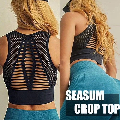 Vista 4 de SEASUM Sostén deportivo para mujer, sin costuras, para yoga, soporte medio-bajo, sostén de entrenamiento de corte largo