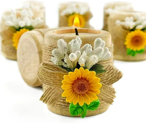 Vista 9 de 12 portavelas de madera para velas de té, regalos de agradecimiento de boda para invitados, centros de mesa de bautismo/despedida de soltera