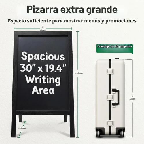 Vista 2 de TEAKMAMA Letrero de pizarra con marco de tiza, 40 x 20 pulgadas, extra grande, de doble cara, tablero de menú, sándwich resistente, para Negro
