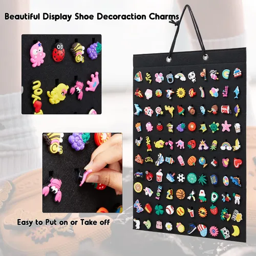 Vista 3 de Organizador de dijes para zapatos, soporte colgante con 100 agujeros para Crocs Charms, exhibición montada en la pared, capacidad para hasta 100