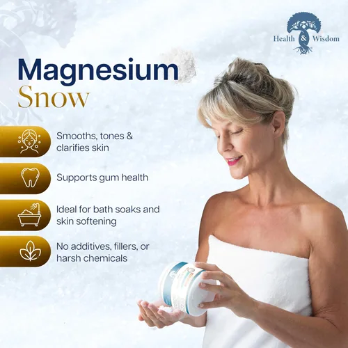 Vista 2 de Health and Wisdom Magnesium Snow - Polvo de carbonato de magnesio fino para el cuidado facial, corporal y bucal - Absorción mejorada para tonificar