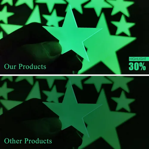 Vista 3 de Calcomanías de estrellas que brillan en la oscuridad, 201 calcomanías luminosas de pared de plástico 3D grandes para niños, verde