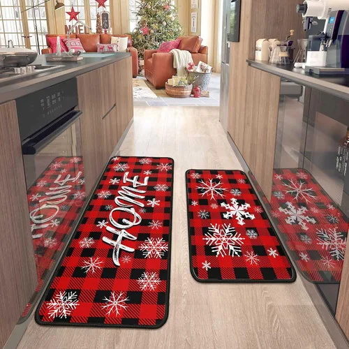 Vista 11 de 2 Piezas Alfombras y Tapetes de Cocina de Navidad para Piso con Base Antideslizante Tapete Feliz Navidad Decoración de Cocina Anti Fatiga