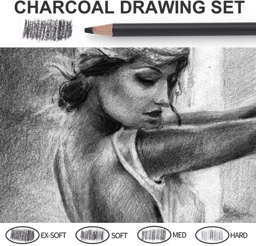 Vista 4 de Qionew Juego de 10 lápices de carbón profesionales para dibujar, dibujar, dibujar, sombrear, principiantes y artistas