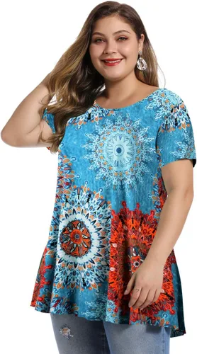 Vista 3 de MONNURO - Camiseta de manga corta para mujer, holgada con mucho vuelo, talla grande