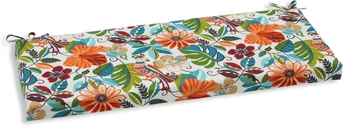 Vista 14 de Pillow Perfect Cojín de banco floral brillante para interiores y exteriores con lazos, 1 unidad, 18 x 45 pulgadas, azul/verde Copeland