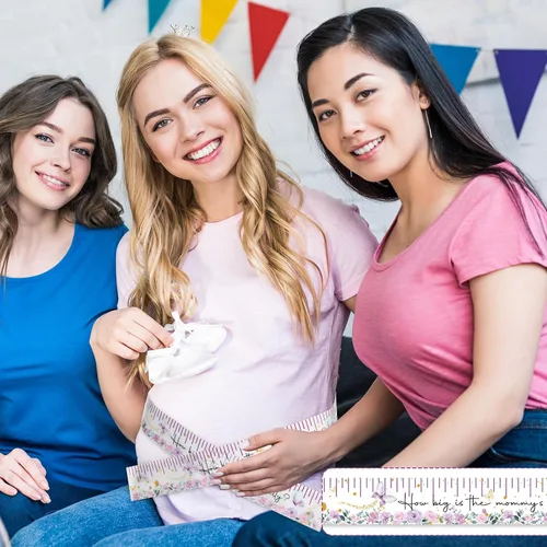 Vista 5 de Coume 2 rollos de cinta métrica para baby shower, 2 pulgadas x 150 pies, cinta métrica de vientre para baby shower, regalos y suministros de fiesta
