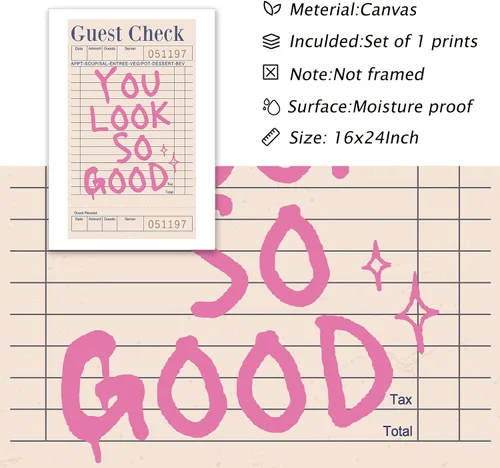 Vista 5 de Impresión de cuadros de invitados con texto en inglés "You Look so Good" para pared, impresiones artísticas de moda para pared, póster de cheque