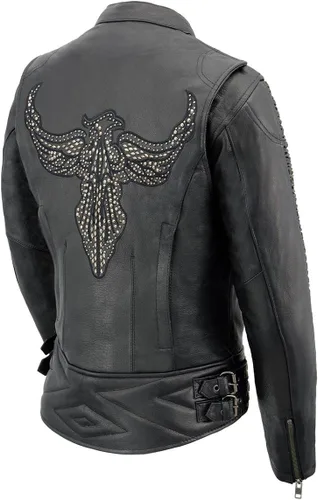 Vista 4 de Milwaukee Leather MLL2570 Chaqueta de Cuero para Motocicleta Negra 'Phoenix Embroidered' para Mujer