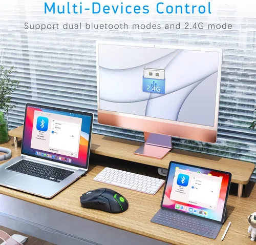 Vista 6 de FMOUSE Mouse inalámbrico para laptop, mouse Bluetooth ergonómico con triple modo (Bluetooth dual + 2.4G inalámbrico) 4000 DPI USB-C recargable