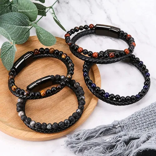 Vista 2 de LIU JUN Humanic + Pro Maxhematie - Pulseras de cuentas para mujer, 4 unidadesjuego de cuentas termocromáticas Vigorvi, desintoxicación linfática