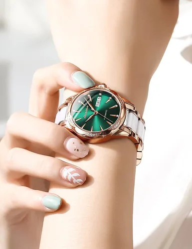 Vista 8 de OLEVS Reloj automático de cara grande para mujer, reloj de vestir automático acentuado con diamantes para mujer, cristal de zafiro resistente al