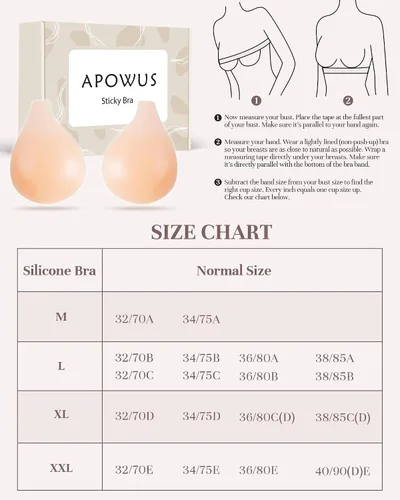 Vista 6 de APOWUS Sujetadores adhesivos para mujer, brasier invisible con realce, sin espalda, brasier sin tirantes para busto grande, reutilizable