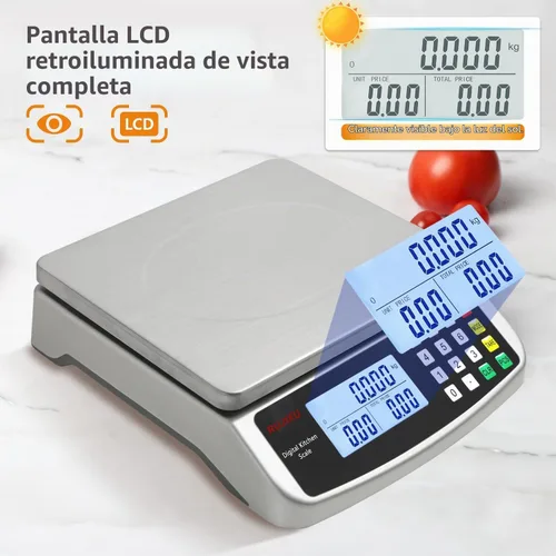 Vista 4 de Báscula de Alimentos 88lb/40kg Báscula Digital Grande de Cocina 0.05oz/1g con Cálculo de Precios Báscula Comercial Acero Inoxidable 304 báscula