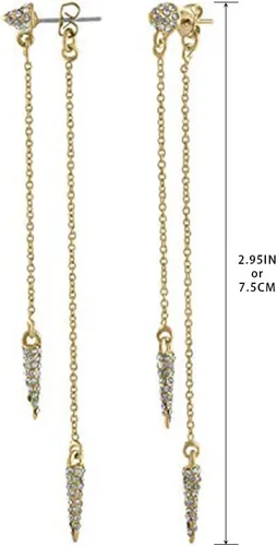 Vista 5 de RACHEL Rachel Roy Pendientes de cadena larga doble con punta lineal para mujer, Chapado en oro, Piedra de cristal
