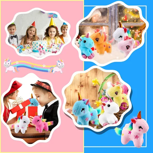 Vista 5 de Paquete de 24 minijuguetes de unicornio de peluche a granel, lindo unicornio de peluche pequeño con arco iris para Navidad, Pascua, boda, fiesta
