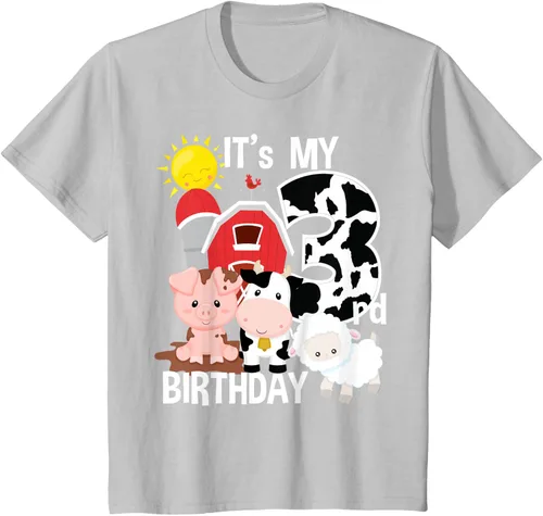 Vista 23 de Camiseta con diseño de animales de granja con texto en inglés "It's My 3rd Birthday" Negro