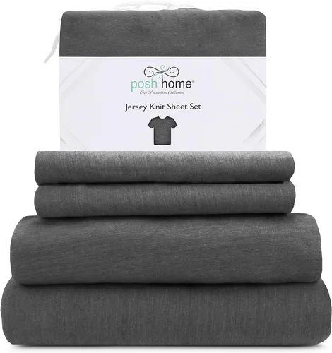 Vista 11 de Posh Home Juego de sábanas de punto de jersey, sábanas de 3 piezas, sábanas de jersey de algodón transpirable y suave, incluye sábana encimera
