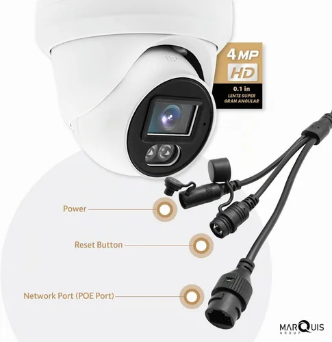 Vista 5 de Marquis Cámara Domo Torreta IP PoE de 4MP con Audio, Cámara de Seguridad IP Clasificada para Exteriores, Resistente al Agua IP66, Lente Gran Angular