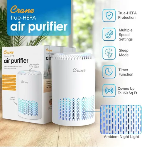 Vista 6 de Crane Purificador de aire True HEPA para el hogar, dormitorio y dormitorio, purificador de aire pequeño de hasta 150 pies cuadrados para polvo