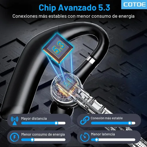 Vista 6 de COTOE Auriculares Bluetooth V5.3, auricular inalámbrico con estuche de carga de 500 mAh, auriculares manos libres, micrófono con cancelación