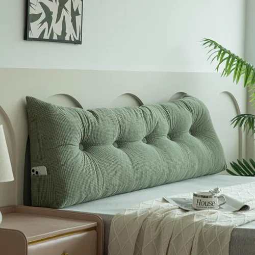 Vista 17 de Almohada de cuña beige tamaño individual XL para dormitorio, cama, cabecero, almohadas de cuña para espacio de cabecero con funda no extraíble, 39 x