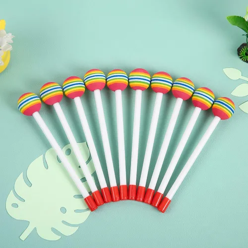 Vista 7 de 10 piezas de baquetas para niños, baquetas de caramelo arcoíris de espuma suave con cabeza de percusión para juguetes de ritmo Paletas de piruleta
